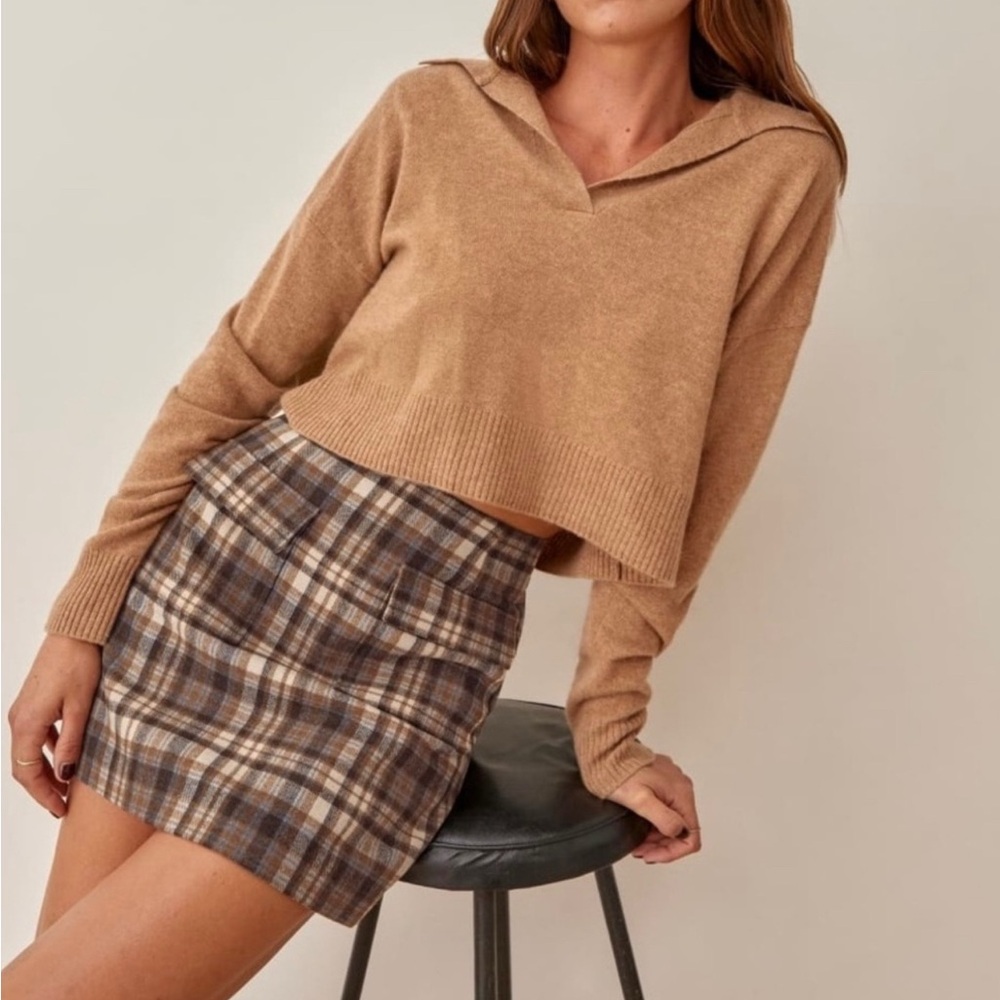 Reformation Janis Plaid Mini Skirt Wool Blend Brown Plaid 6